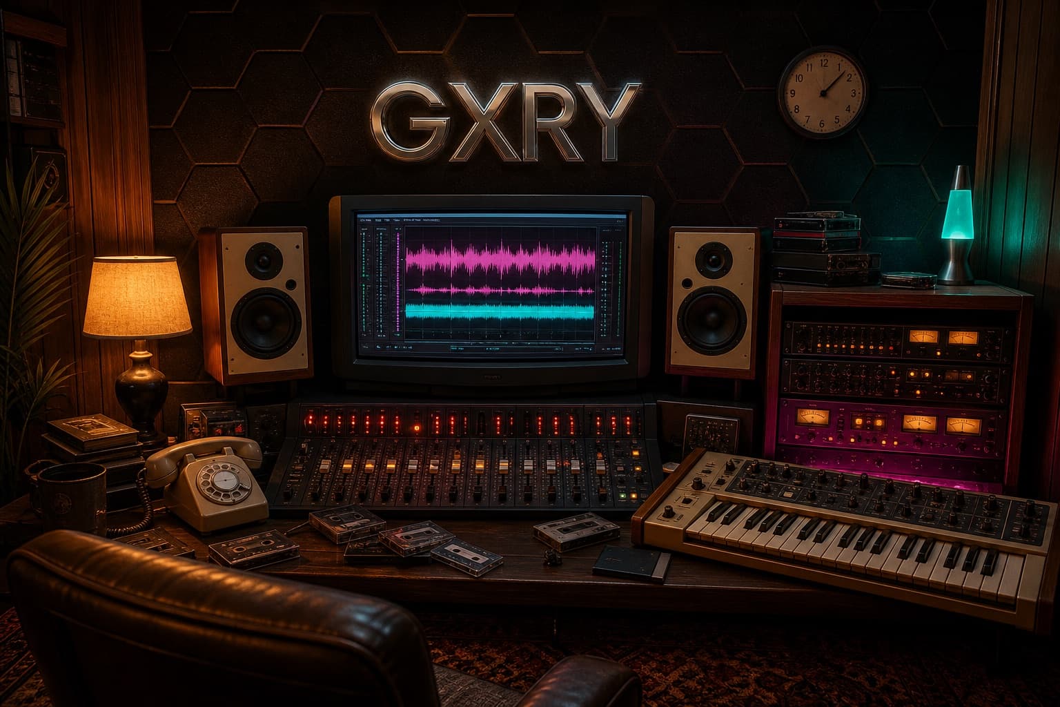 Retro bedroom electronic music producer studio